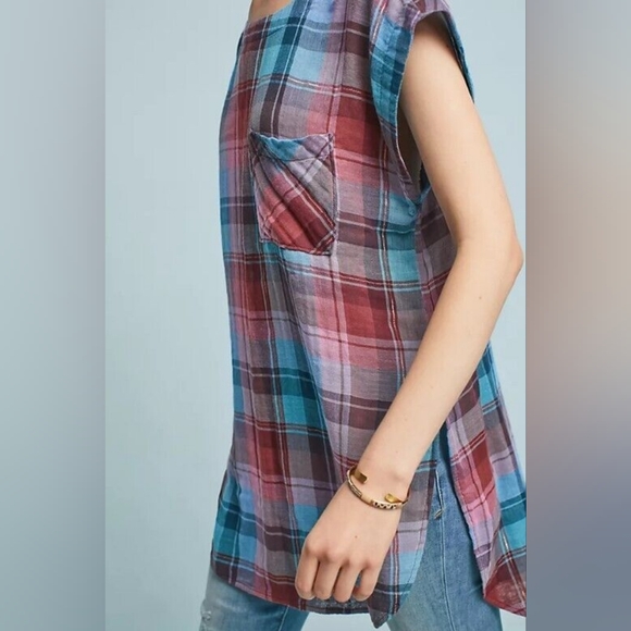 Anthropologie Akemi + Kin Cap Sleeve Plaid Tunic - Size XS - Picture 3 of 9